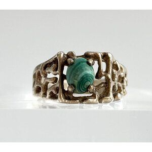 Malachite Molten Lava Cutout Sterling Silver 925 Vintage Ring - sz 8